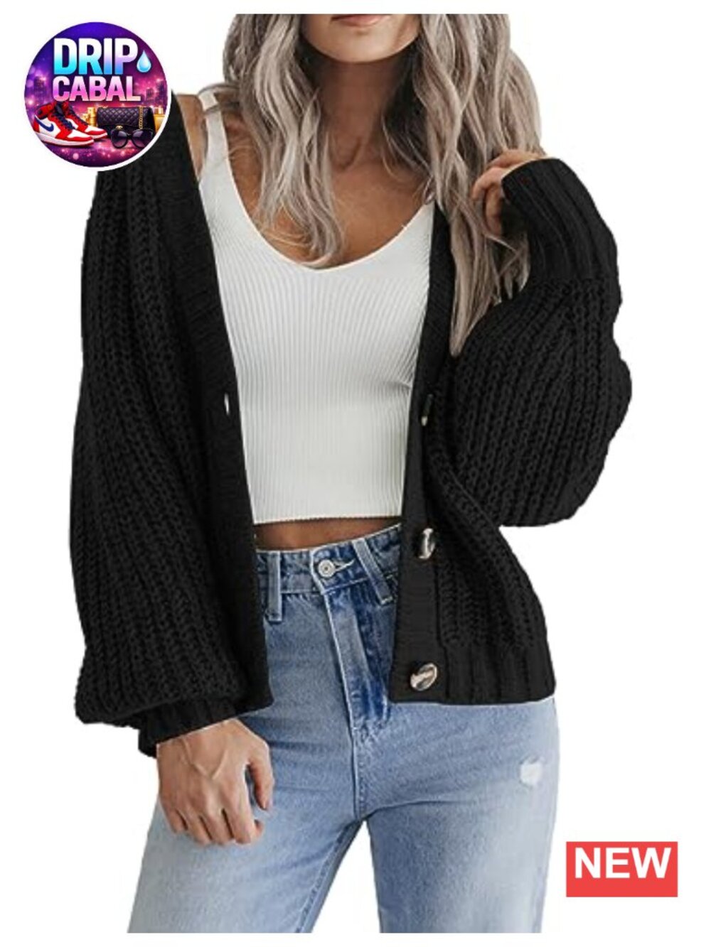 Chunky Knit Cardigan Long Sleeve V-Neck Button Down Sweater